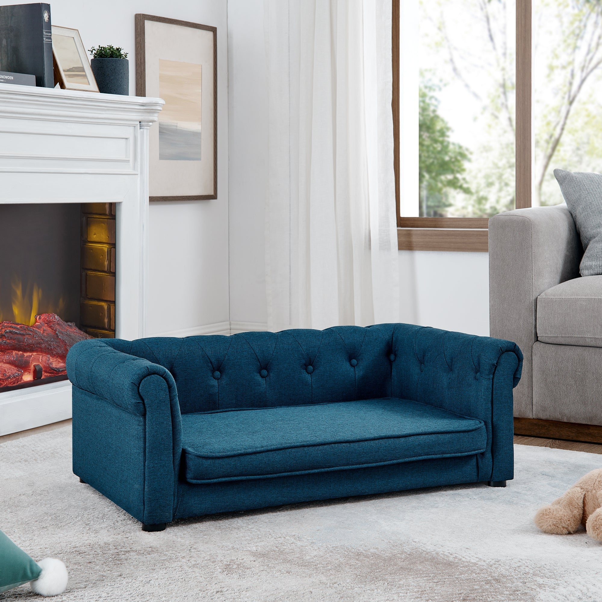 Elegant Rectangle Pet Bed, Durable Elevated Dog Sofa Bed, Comfortable Dog Couch, Blue Foam, 40'*23'*14'