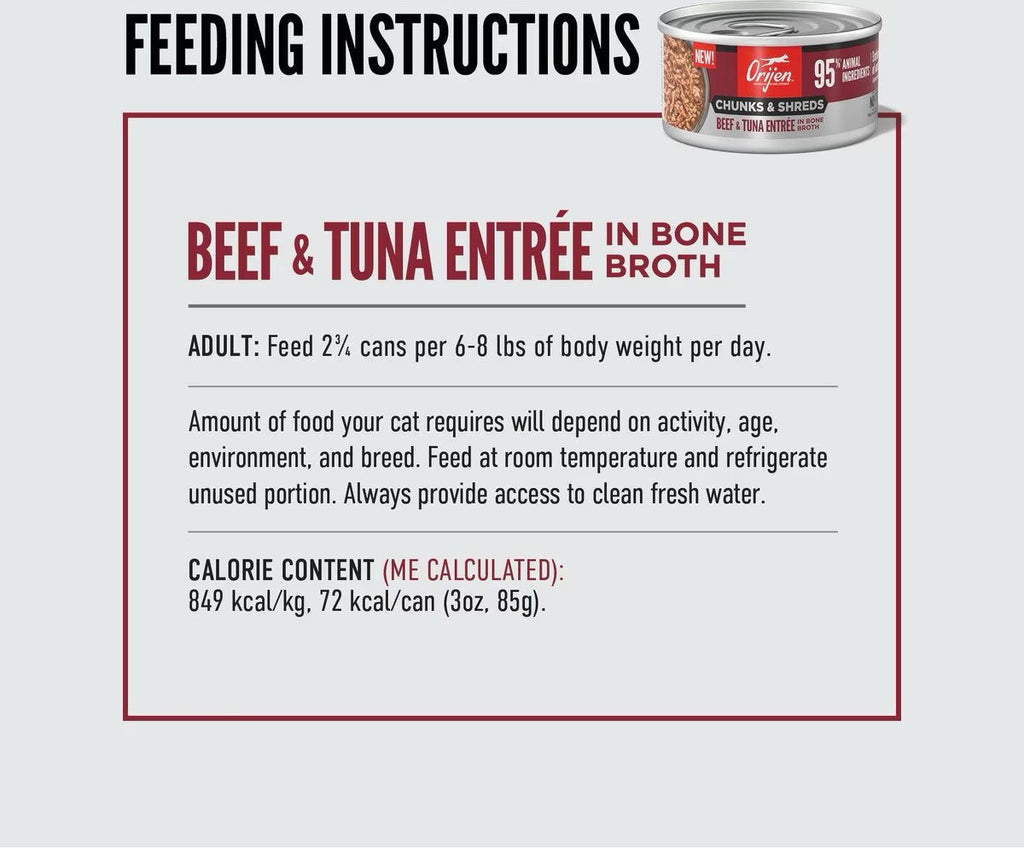Orijen Grain Free Chunks & Shreds Beef & Tuna Wet Cat Food (3oz)