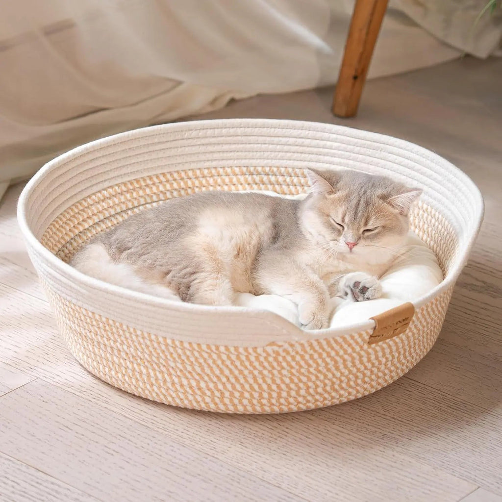Woven Cat & Small Dog Bed Basket Cushion 18.5in Washable in 3 Colors