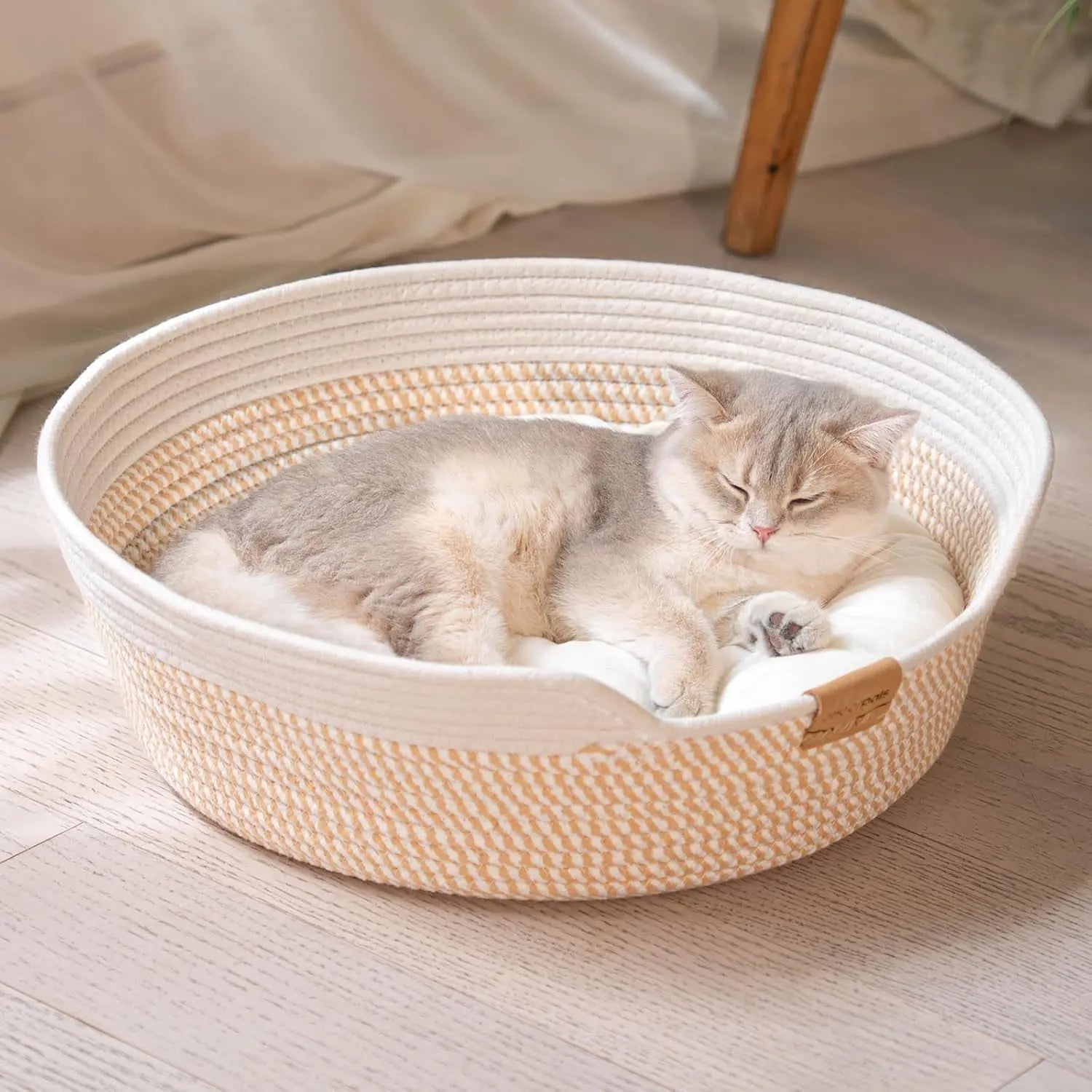 Woven Cat & Small Dog Bed Basket Cushion 18.5in Washable in 3 Colors