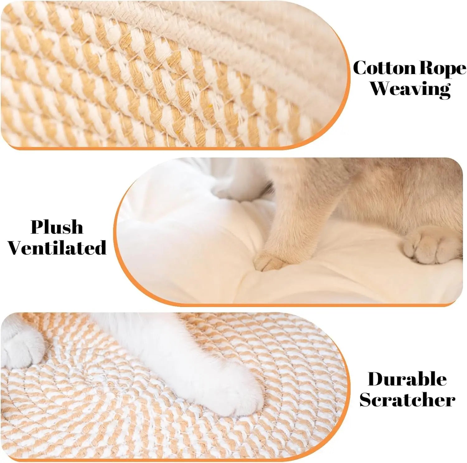 Woven Cat & Small Dog Bed Basket Cushion 18.5in Washable in 3 Colors