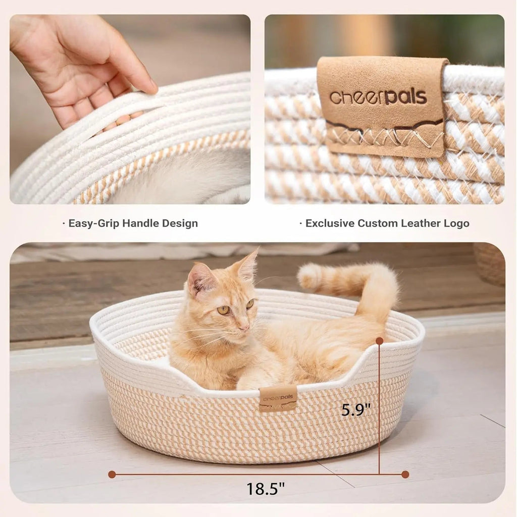 Woven Cat & Small Dog Bed Basket Cushion 18.5in Washable in 3 Colors