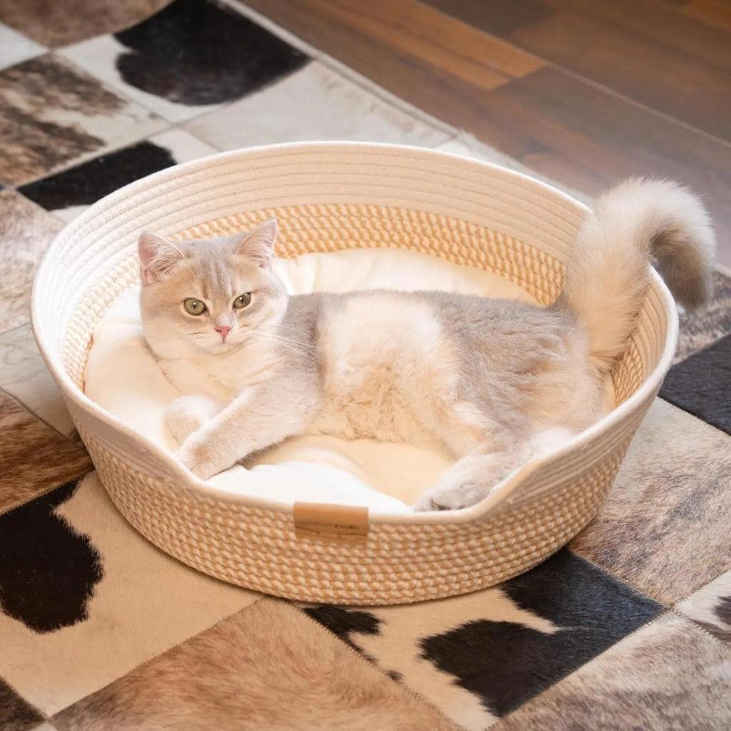 Woven Cat & Small Dog Bed Basket Cushion 18.5in Washable in 3 Colors
