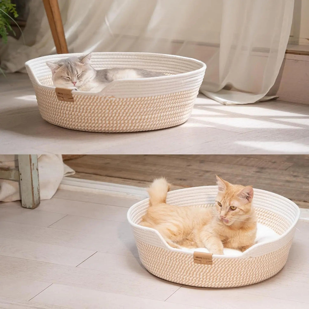 Woven Cat & Small Dog Bed Basket Cushion 18.5in Washable in 3 Colors